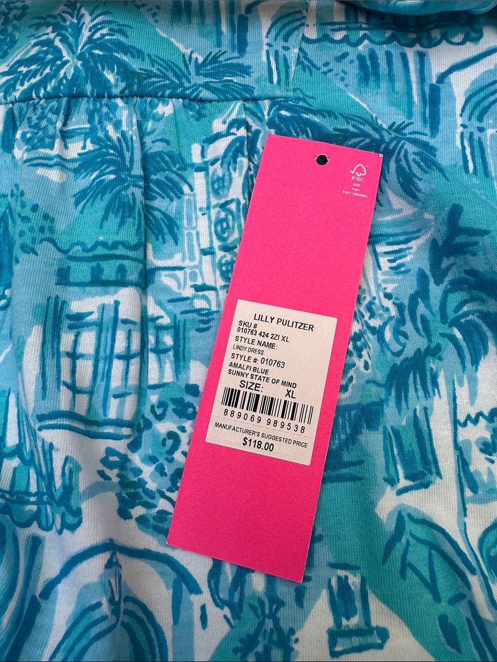 Lilly Pulitzer Lindy Dress Amalfi Blue Sunny State Of Mind XL New - Picture 10 of 11